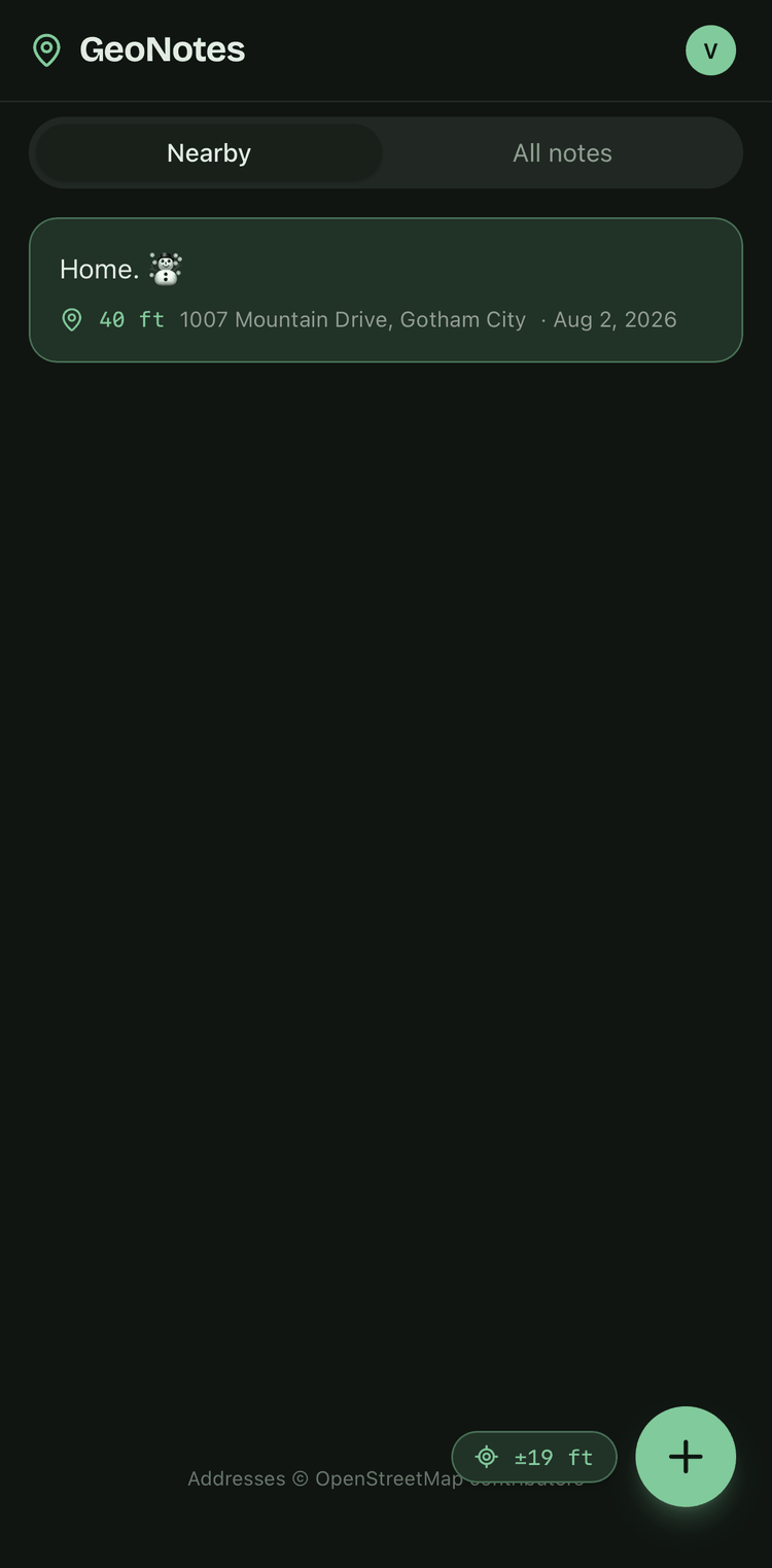 Nearby tab in dark theme, showing the note saved at the current location